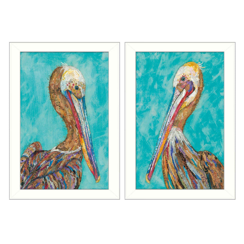 Supfirm "Pelicans Collection" 2-Piece Vignette By Lisa Morales, Printed Wall Art, Ready To Hang Framed Poster, White Frame - Supfirm