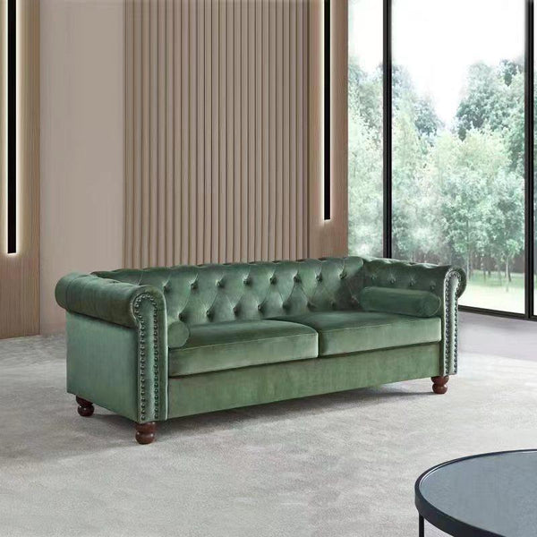 PHOYAL Large Sofa, Velvet Sofa Three-seat Sofa Classic Tufted Chesterfield Settee Sofa Modern 3 Seater Couch Furniture Tufted Back for Living Room (Green) - Supfirm