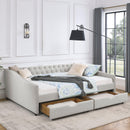 Queen Size Daybed with Drawers Upholstered Tufted Sofa Bed,,with Button on Back and Copper Nail on Waved Shape Arms, Beige (84.5"x63.5"x26.5") - Supfirm