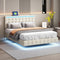 Queen Size Floating Bed Frame with LED Lights and USB Charging,Modern Upholstered Platform LED Bed Frame,Beige - Supfirm