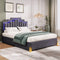 Queen Size Upholstered Platform Bed with LED Lights and 4 Drawers, Stylish Irregular Metal Bed Legs Design, Gray - Supfirm