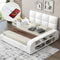 Queen Size Upholstered Platform Bed with Multimedia Nightstand and Storage Shelves, White - Supfirm