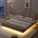 Queen Size Upholstery LED Floating Bed with PU Leather Headboard and Support Legs,Beige - Supfirm