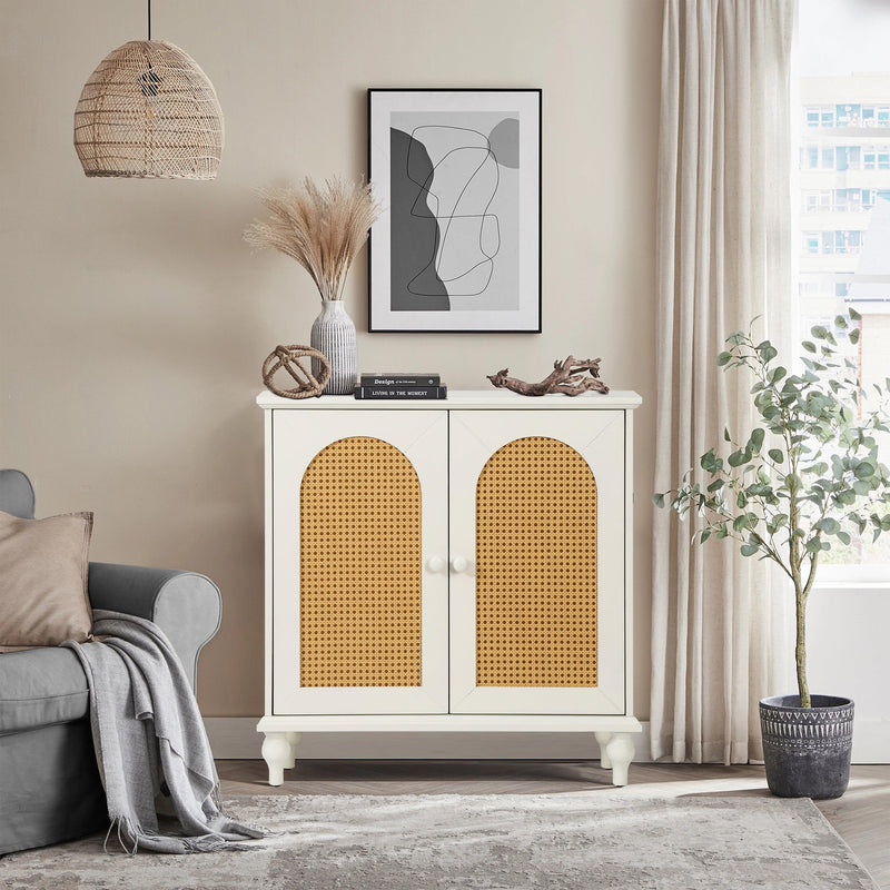 Supfirm Rattan Storage Cabinet with Doors and Shelves, Rattan Sideboard and Buffet with Storage,and Adjustable Shelves, Free Standing Cabinet for Entryway, Living Room, Office - Supfirm