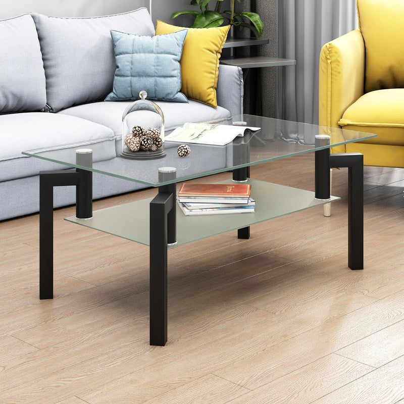 Supfirm Rectangle Black Glass Coffee Table, Clear Coffee Table，Modern Side Center Tables for Living Room， Living Room Furniture - Supfirm