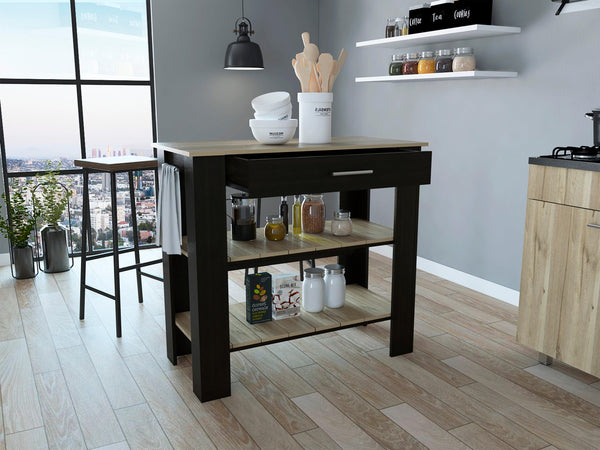 Rockaway 1-Drawer 2-Shelf Kitchen Island Black Wengue and Light Oak - Supfirm