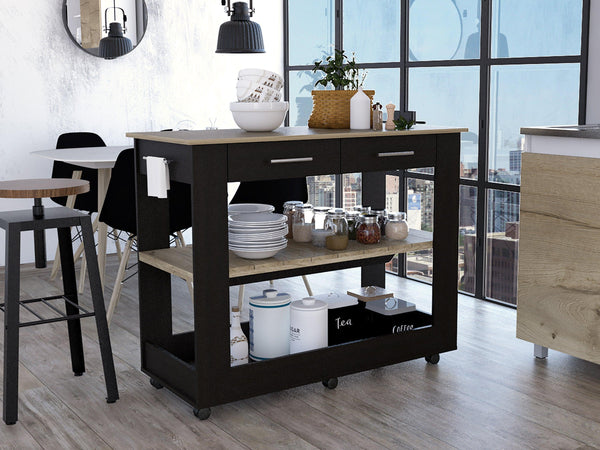 Rockaway 2-Drawer 2-Shelf Kitchen Island Black Wengue and Light Oak - Supfirm