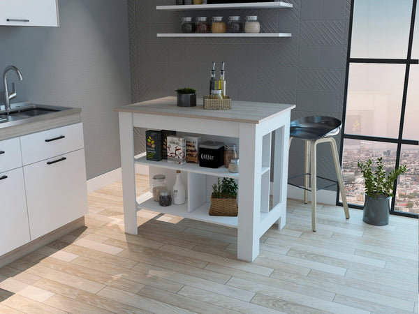 Rockaway 3-Shelf Kitchen Island White and Light Grey - Supfirm