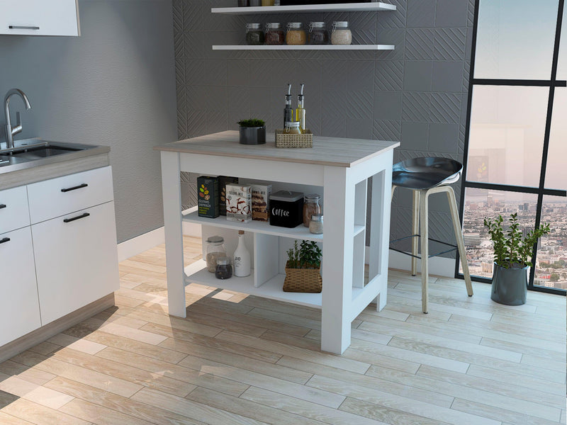 Rockaway 3-Shelf Kitchen Island White and Light Grey - Supfirm