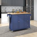 Rolling Mobile Kitchen Island with Drop Leaf - Solid Wood Top, Locking Wheels & Storage Cabinet 52.7 Inch Width(Dark blue) - Supfirm