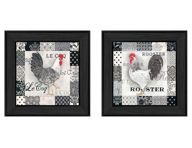 Supfirm "Rooster I Collection" 2-Piece Vignette By Deb Strain, Printed Wall Art, Ready To Hang Framed Poster, Black Frame - Supfirm