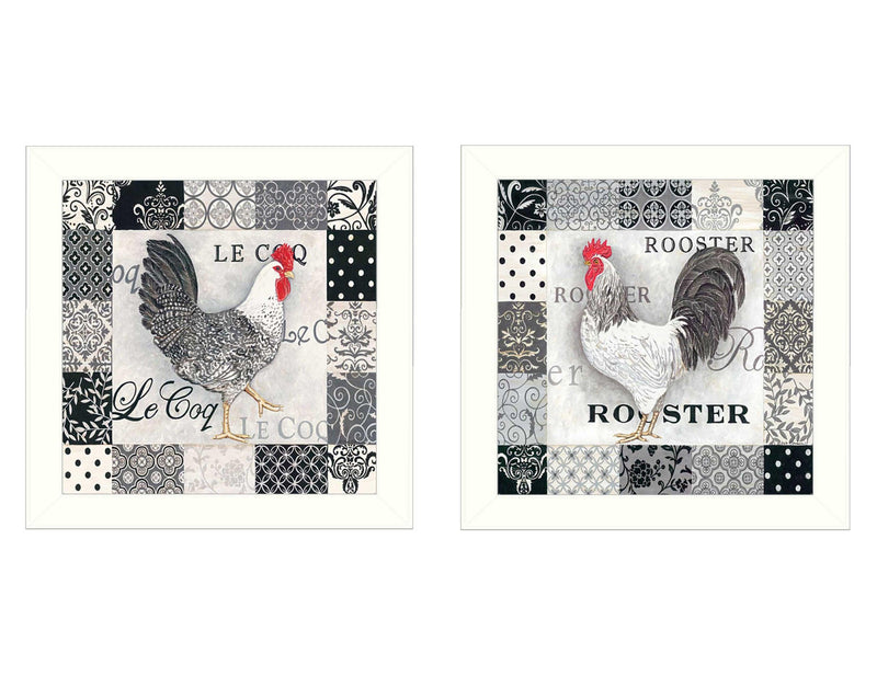 Supfirm "Rooster II Collection" 2-Piece Vignette By Deb Strain, Printed Wall Art, Ready To Hang Framed Poster, White Frame - Supfirm