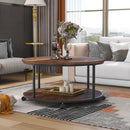 Supfirm Round Coffee Table with Caster Wheels and Wood Textured Surface for Living Room, φ35.5”( Distressed Brown) - Supfirm