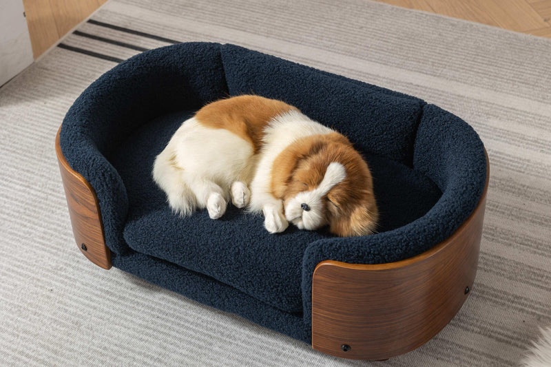 Scandinavian style Elevated Dog Bed Pet Sofa With Solid Wood legs and Walnut Bent Wood Back, Cashmere Cushion,Small Size - Supfirm