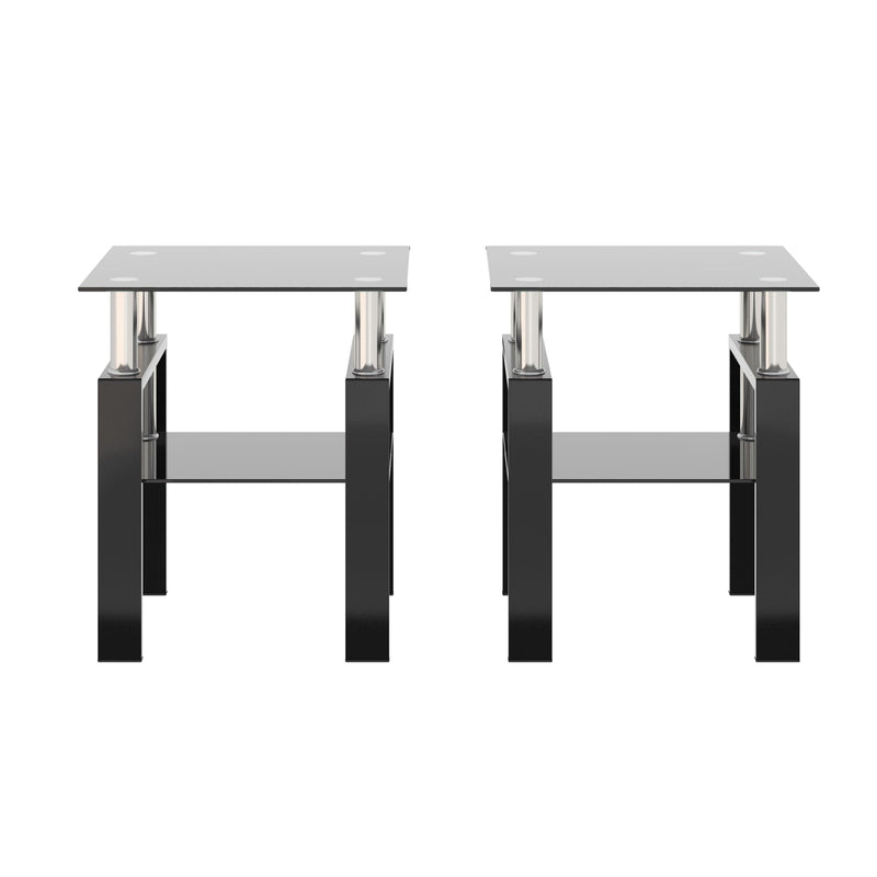 Supfirm Set of 2, Modern Tempered Glass Tea Table Coffee Table End Table, Square Table for Living Room, Black - Supfirm