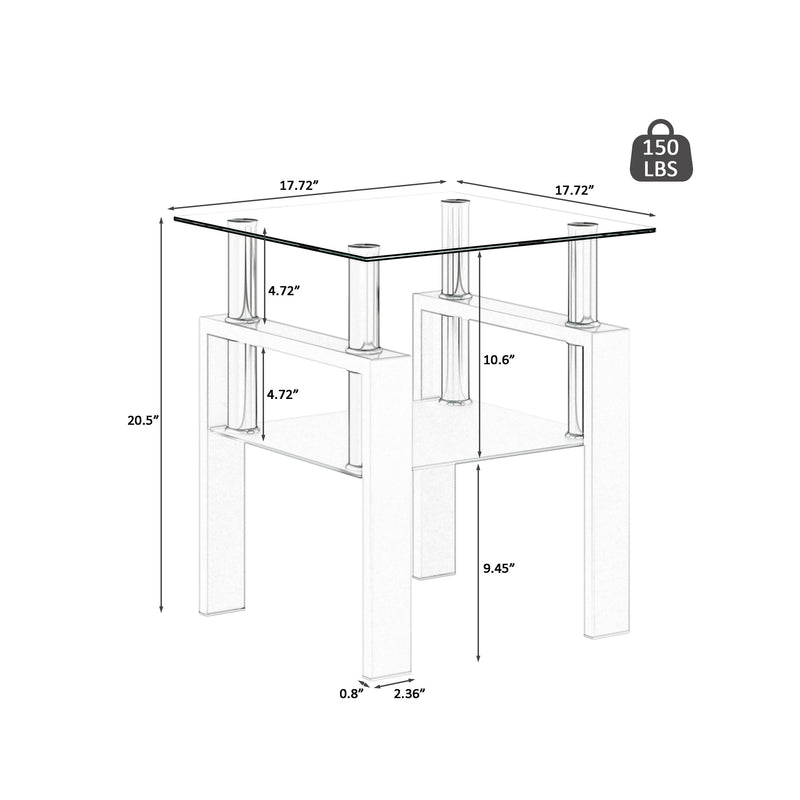 Supfirm Set of 2, Modern Tempered Glass Tea Table Coffee Table End Table, Square Table for Living Room, Transparent/White - Supfirm