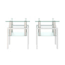 Supfirm Set of 2, Modern Tempered Glass Tea Table Coffee Table End Table, Square Table for Living Room, Transparent/White - Supfirm