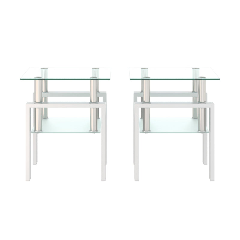 Supfirm Set of 2, Modern Tempered Glass Tea Table Coffee Table End Table, Square Table for Living Room, Transparent/White - Supfirm