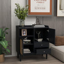 Supfirm Sideboard Cabinet Display Buffet Storage Cabinet with 2 Woven Cane Doors,2 Drawers and 1 Storage Shelf-black - Supfirm