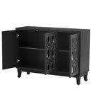 Supfirm Sideboard with Glass Doors, 3 Door Mirrored Buffet Cabinet with Silver Handle for Living Room, Hallway, Dining Room (Black) - Supfirm