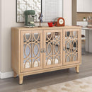 Supfirm Sideboard with Glass Doors, 3 Door Mirrored Buffet Cabinet with Silver Handle for Living Room, Hallway, Dining Room (Natural Wood Wash) - Supfirm