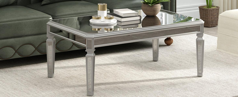 Supfirm Sleek Glass Mirrored Coffee Table with Adjustable Legs, Easy Assembly Cocktail Table with Sturdy Design, Luxury Contemporary Center Table for Living Room, Silver - Supfirm