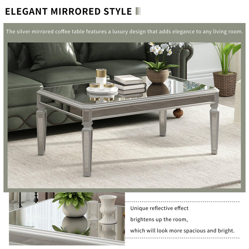 Supfirm Sleek Glass Mirrored Coffee Table with Adjustable Legs, Easy Assembly Cocktail Table with Sturdy Design, Luxury Contemporary Center Table for Living Room, Silver - Supfirm