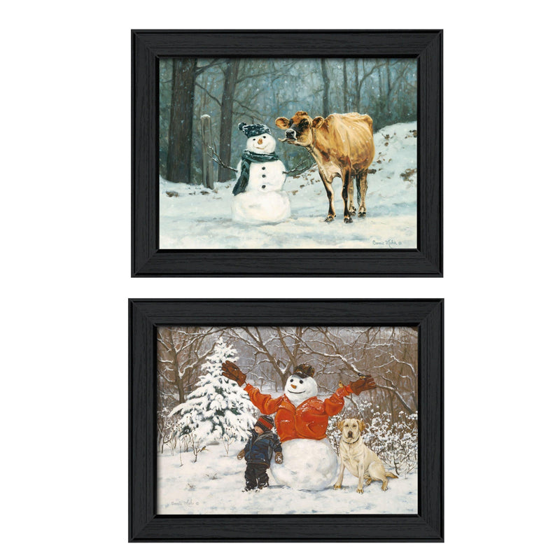 Supfirm "Snow Buddies Collection" 2-Piece Vignette By Bonnie Mohr, Printed Wall Art, Ready To Hang Framed Poster, Black Frame - Supfirm