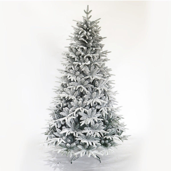 Snow Flocked Christmas Tree 7ft Artificial Hinged Pine Tree with White Realistic Tips Unlit - Supfirm