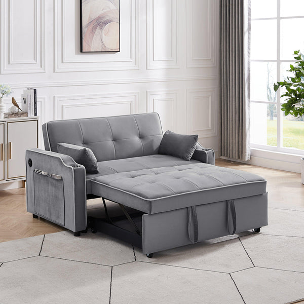 Sofa Bed, 3 in 1 Convertible Sofa Chair Bed, Adjustable Backrest Chair, Chaise Lounge with USB Ports, Cup Holder, Side Pocket,GRAY - Supfirm