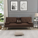 Sofa Bed with Armrest two holders WOOD FRAME, STAINLESS LEG, FUTON BROWN PVC - Supfirm