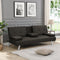 Sofa Bed with Armrest two holders WOOD FRAME, STAINLESS LEG, FUTON BROWN PVC,DARK BROWN - Supfirm