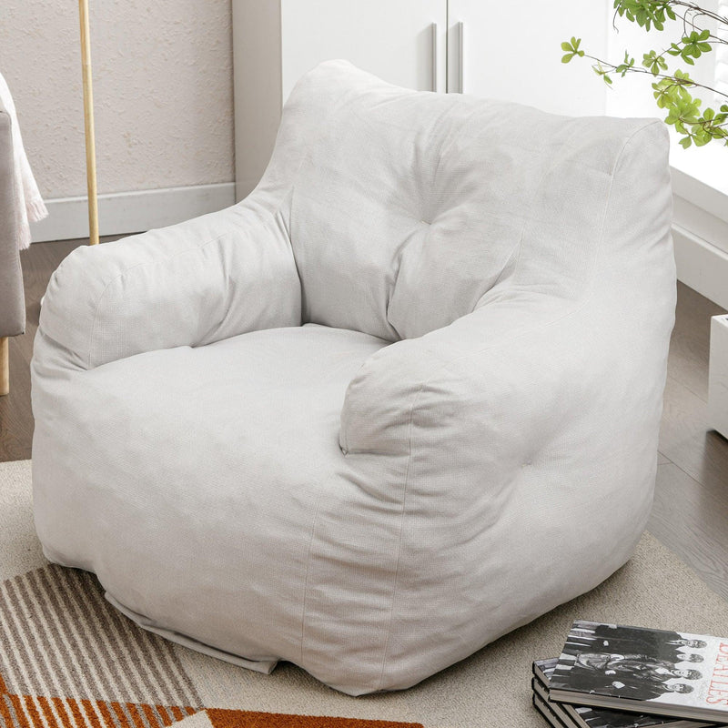 Soft Cotton Linen Fabric Bean Bag Chair Filled With Memory Sponge,Ivory - Supfirm