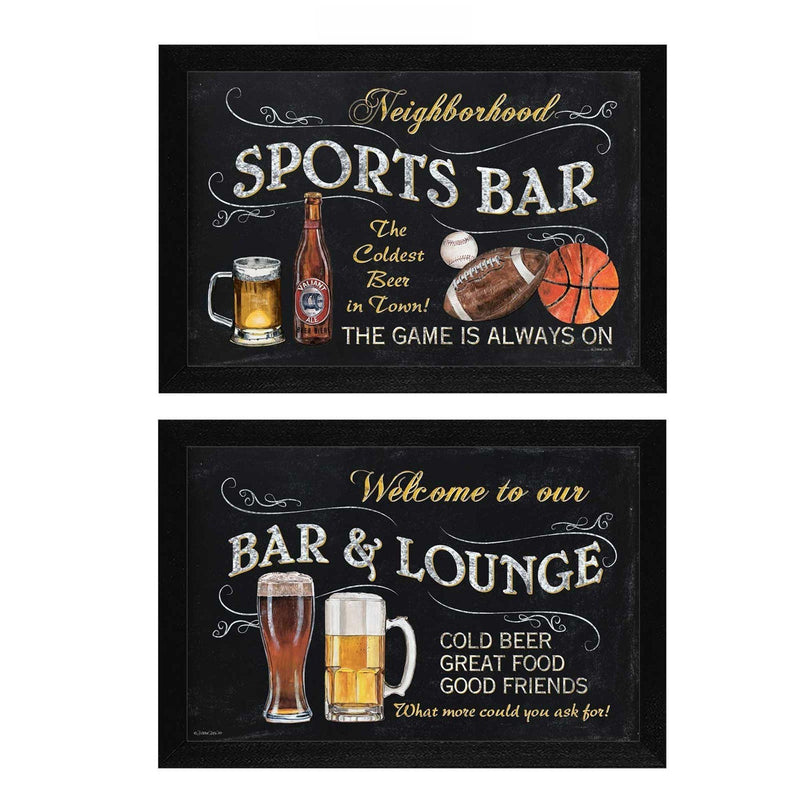 Supfirm "Sports Bar Collection" 2-Piece Vignette By Debbie DeWitt, Printed Wall Art, Ready To Hang Framed Poster, Black Frame - Supfirm