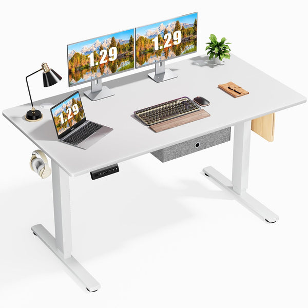 Sweetcrispy Electric Standing Desk with Drawer Adjustable Desk Ergonomic Rising Desk Computer Workstation,55 x 24 Inches White - Supfirm