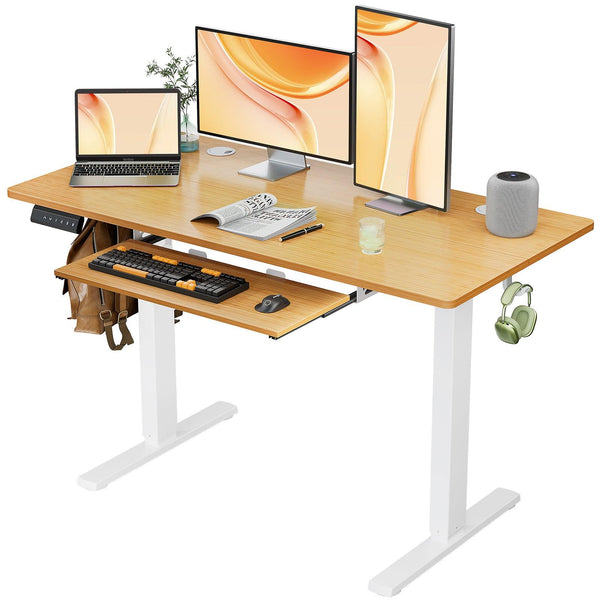 Sweetcrispy Electric Standing Desk with Keyboard Tray Large Ergonomic Computer Desk Home Office Desk,48 x 24 Inches Natural - Supfirm