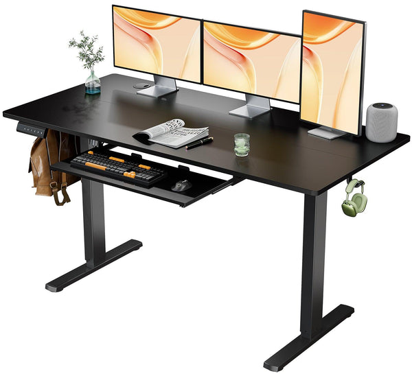 Sweetcrispy Electric Standing Desk with Keyboard Tray Large Ergonomic Computer Desk Home Office Desk,55 x 24 Inches Black - Supfirm