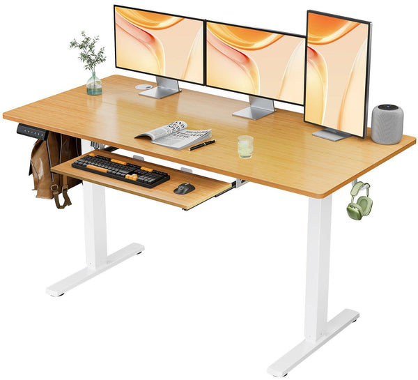 Sweetcrispy Electric Standing Desk with Keyboard Tray Large Ergonomic Computer Desk Home Office Desk,55 x 24 Inches Natural - Supfirm