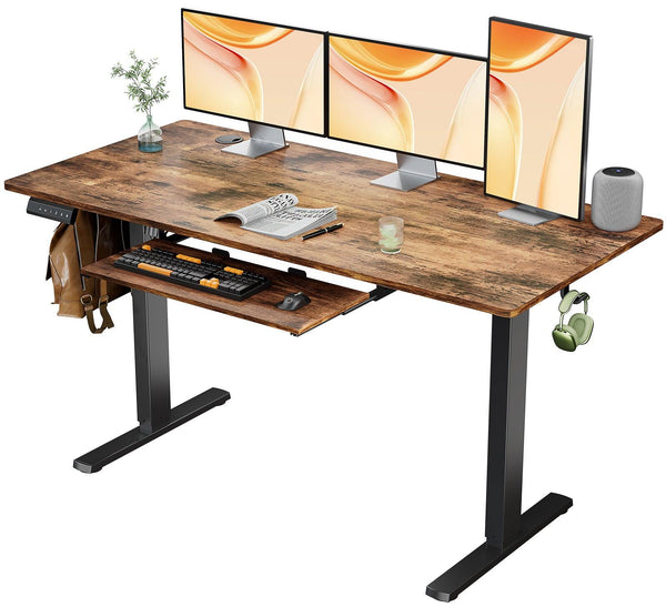 Sweetcrispy Electric Standing Desk with Keyboard Tray Large Ergonomic Computer Desk Home Office Desk,55 x 24 Inches Rustic Brown - Supfirm