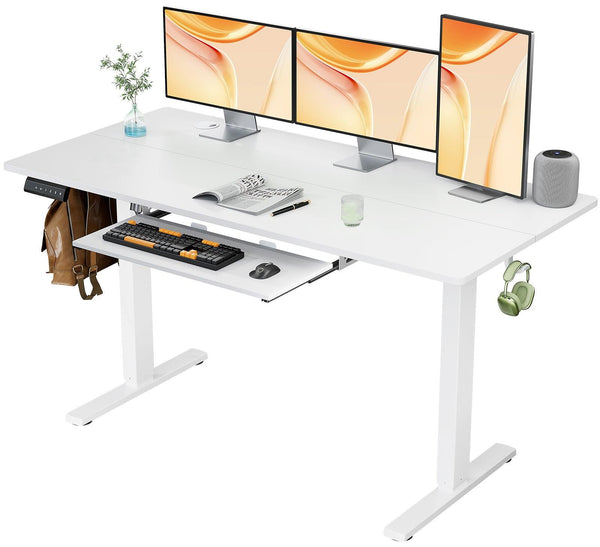 Sweetcrispy Electric Standing Desk with Keyboard Tray Large Ergonomic Computer Desk Home Office Desk,55 x 24 Inches White - Supfirm