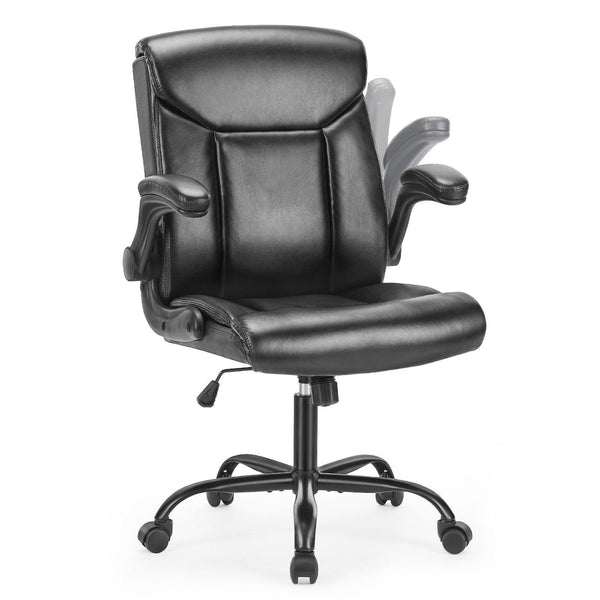 Sweetcrispy Mid Back Computer Desk Office Chair Leather Executive Office Chair - Supfirm