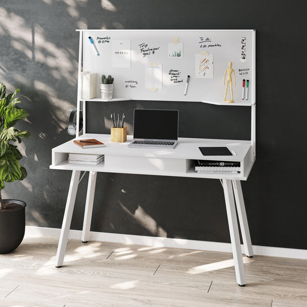 Techni Mobili Study Computer Desk with Storage & Magnetic Dry Erase White Board, White - Supfirm