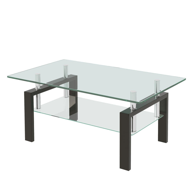 Supfirm Tempered Clear Glass Coffee Table, 2-Layers Coffee Table Living Room Center Table - Supfirm