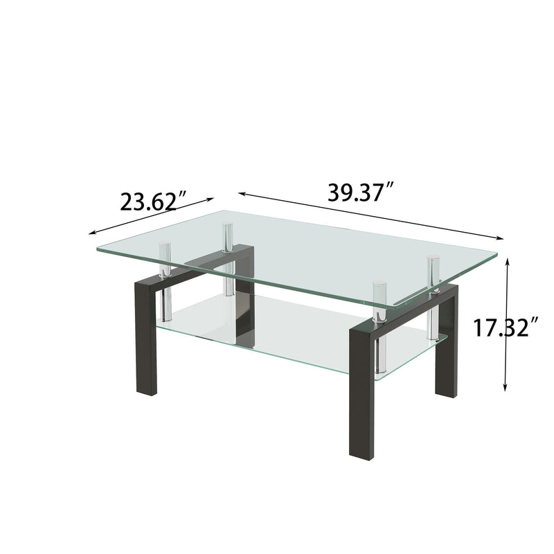 Supfirm Tempered Clear Glass Coffee Table, 2-Layers Coffee Table Living Room Center Table - Supfirm