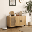 Supfirm Three Door Natural Rattan Net Side Cabinet for Home and Office Storage.Rattan Sideboard Buffet Cabinet.45.3inch - Supfirm