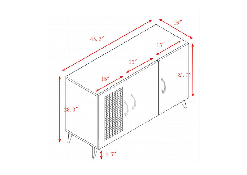 Supfirm Three Door Natural Rattan Net Side Cabinet for Home and Office Storage.Rattan Sideboard Buffet Cabinet.45.3inch - Supfirm