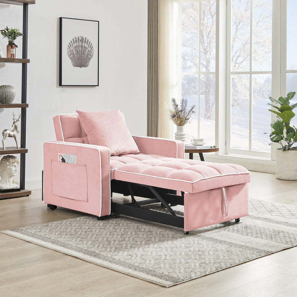 Three-in-one sofa bed chair folding sofa bed adjustable back into a sofa recliner single bed adult modern chair bed berth Pink - Supfirm