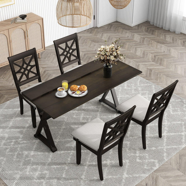 TOPMAX 5-Piece 62*35.2inch Extendable Rubber Wood Dining Table Set with X-shape Legs,Console Table with Two 8.8Inch-Wide Flip Lids and Upholstered Dining Chairs ,Dark Walnut - Supfirm