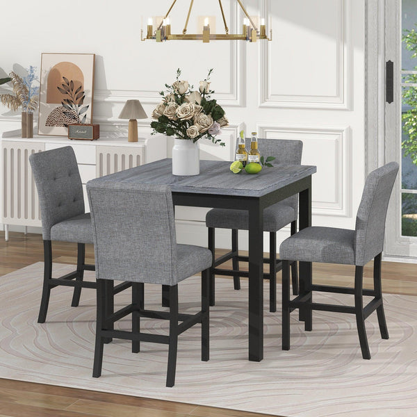 TOPMAX 5-Piece Counter Height Dining Set Wood Square Dining Room Table and Chairs Stools w/Footrest & 4 Upholstered high-back Chairs,Black - Supfirm