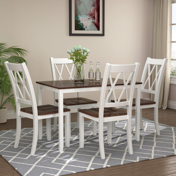 TOPMAX 5-Piece Dining Table Set Home Kitchen Table and Chairs Wood Dining Set, White+Cherry - Supfirm